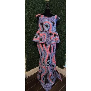Handmade African Print Design Two-Piece Mermaid Dress Set, 14-16, New